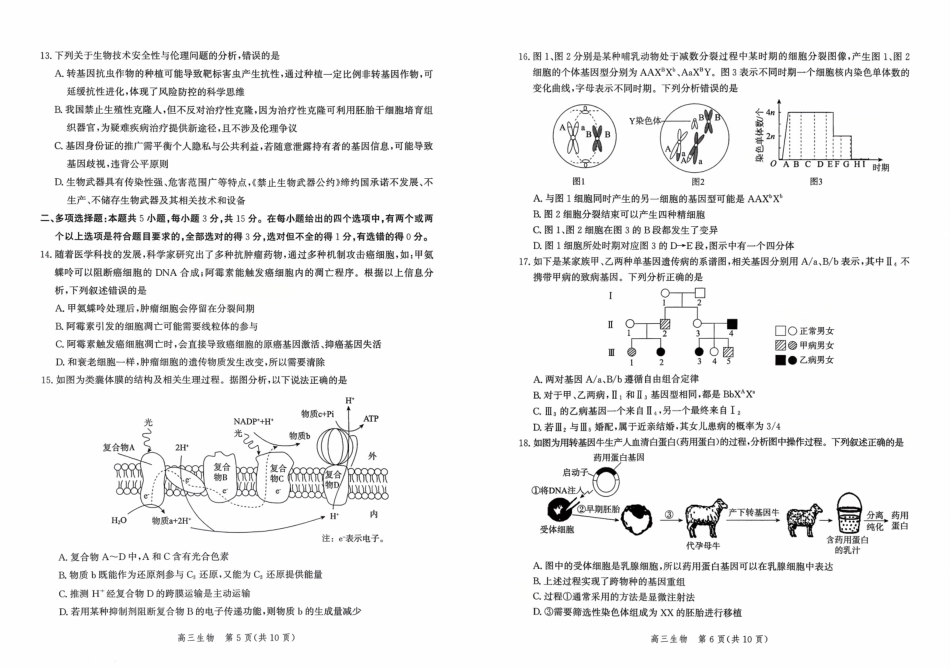 生物试卷河北省2026届高三年级上学期10月考试暨阶段性联合测评(10.14-10.15).pdf_第3页
