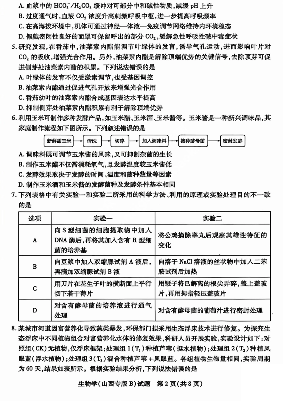 生物试题卷天一大联考2024-2025学年2025届高三考前模拟考试卷(山西专版)(5.20-5.21).pdf_第2页