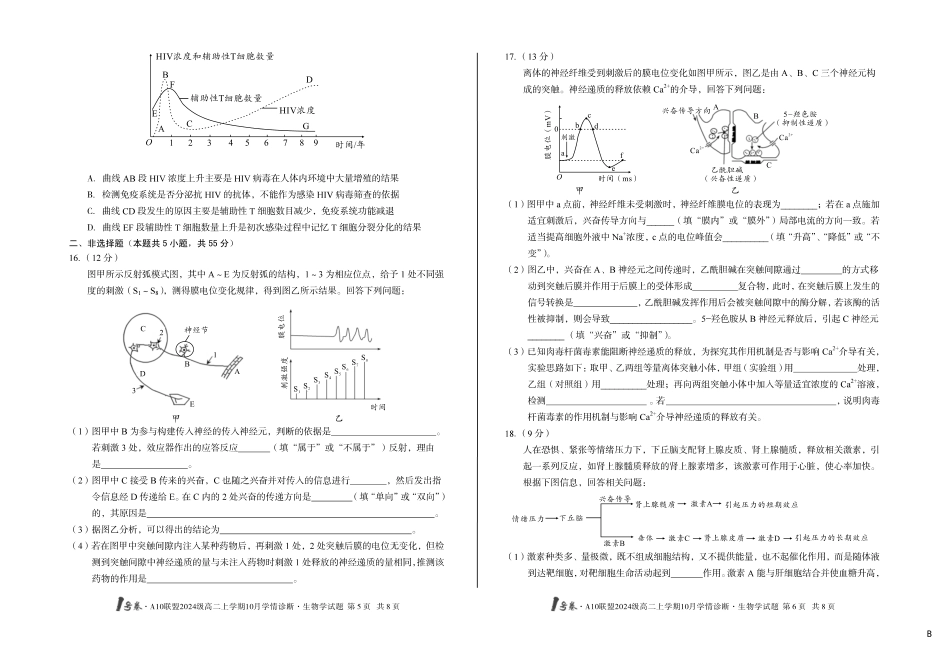 生物学试卷(B)【高二】安徽省1号卷A10联盟2024级高二上学期10月学情诊断（10.14-10.15）.pdf_第3页