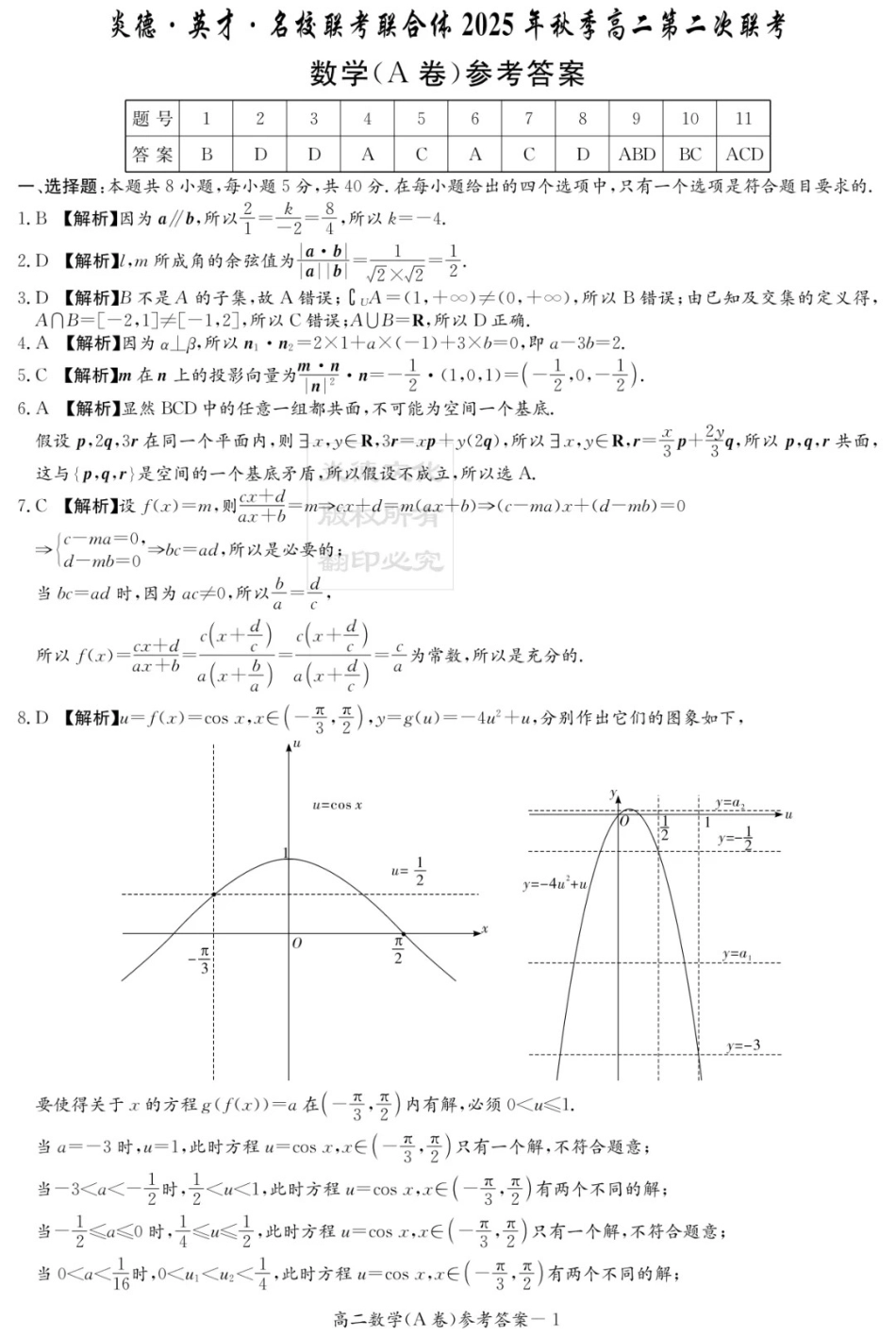 数学试卷(A卷)答案【高二】湖南省炎德英才名校联考联合体2025年秋季高二第二次联考(10.16-10.17).pdf_第1页