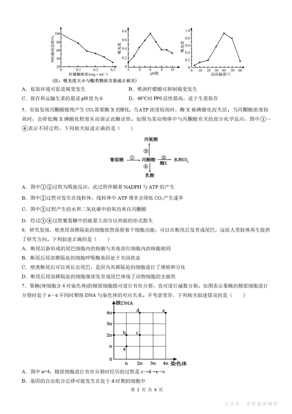 四川省成都市石室中学2025-2026学年高三上学期10月月考生物.pdf_第2页