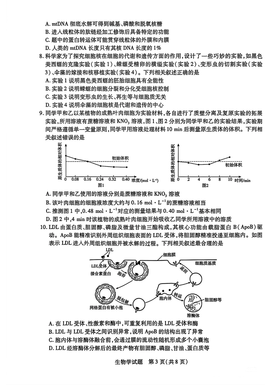 天一大联考26届高三生物10月联考试卷.pdf_第3页