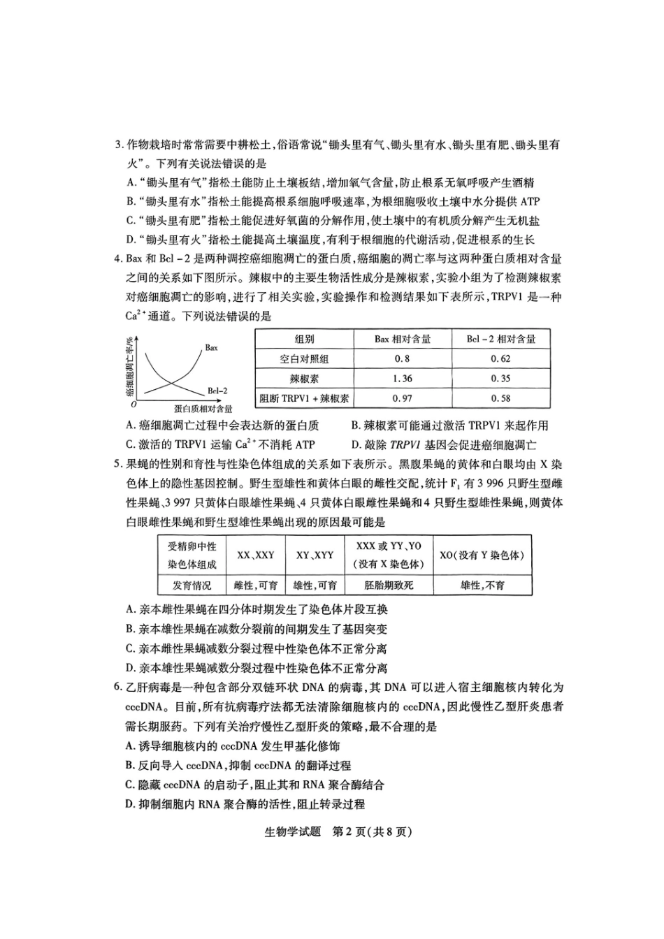 天一大联考2024-2025学年高中毕业班阶段性测试(六)(3.18-3.19)【生物试题卷+答案】.pdf_第2页
