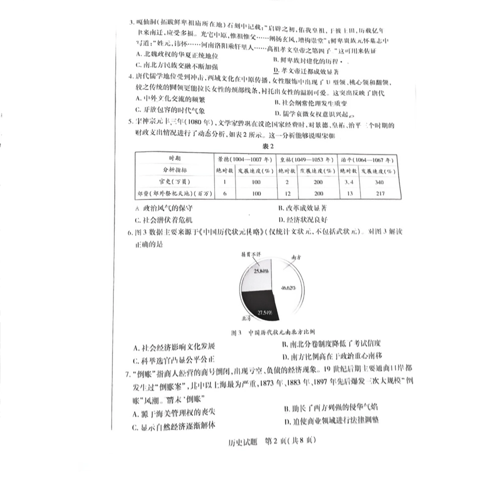 天一大联考2025届高考高三第二次教学质量检测（12.27-12.28）历史试题卷.pdf_第2页