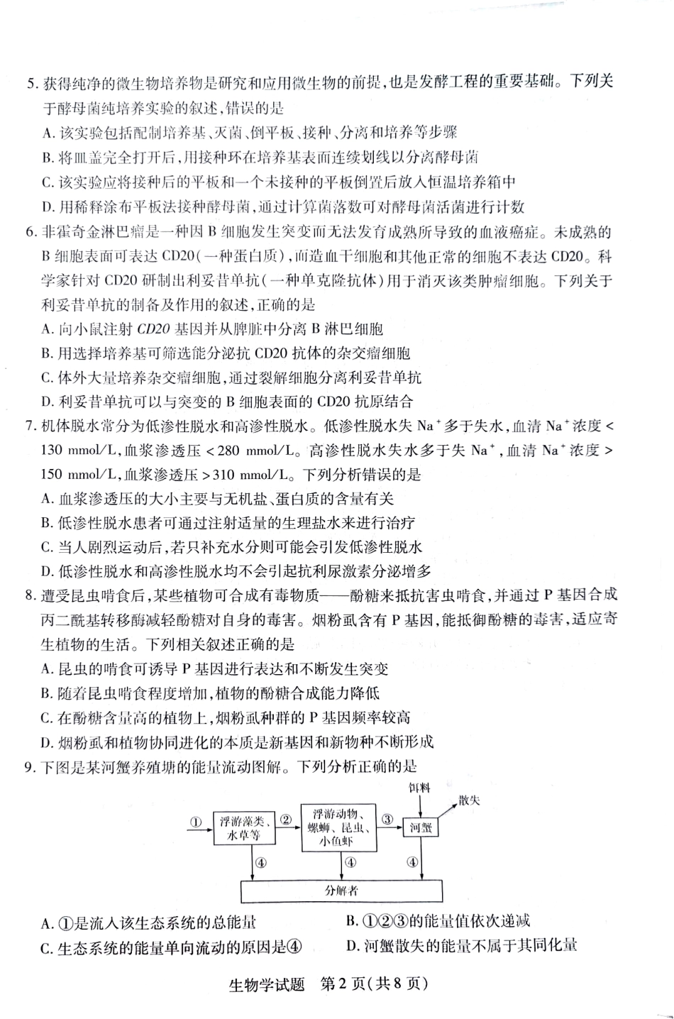 天一大联考2025届高考高三第二次教学质量检测(12.27-12.28)生物试卷.pdf_第2页