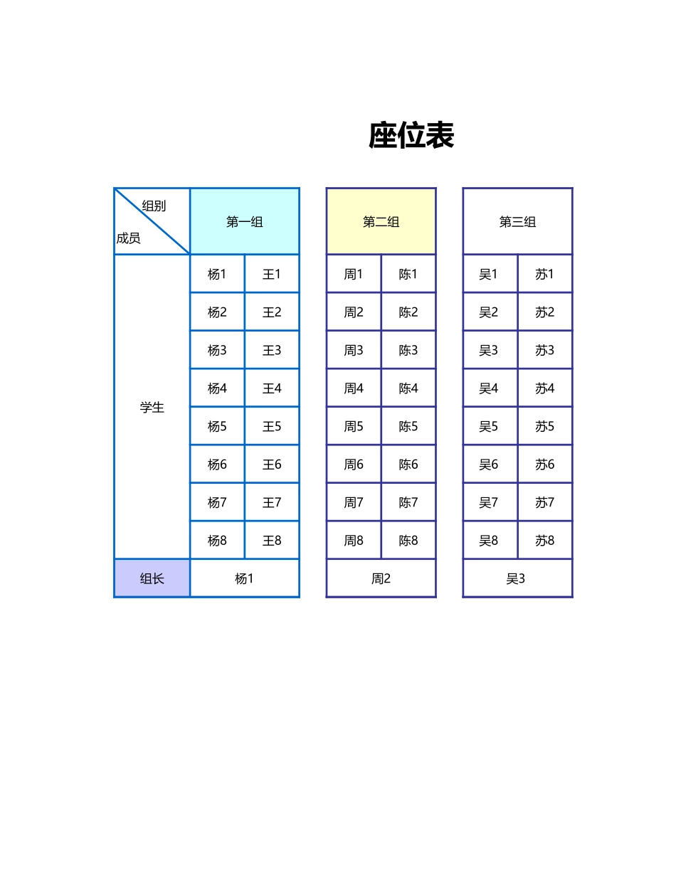 51蓝色边框简约学生座位表.xls_第1页