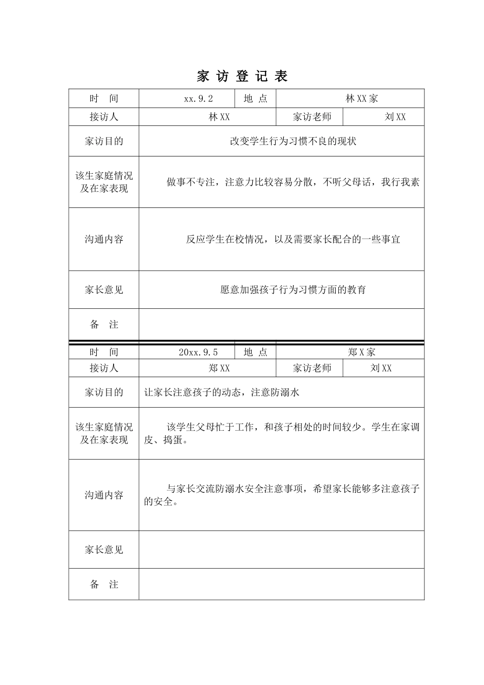 班主任工作手册：家访登记表.doc_第1页