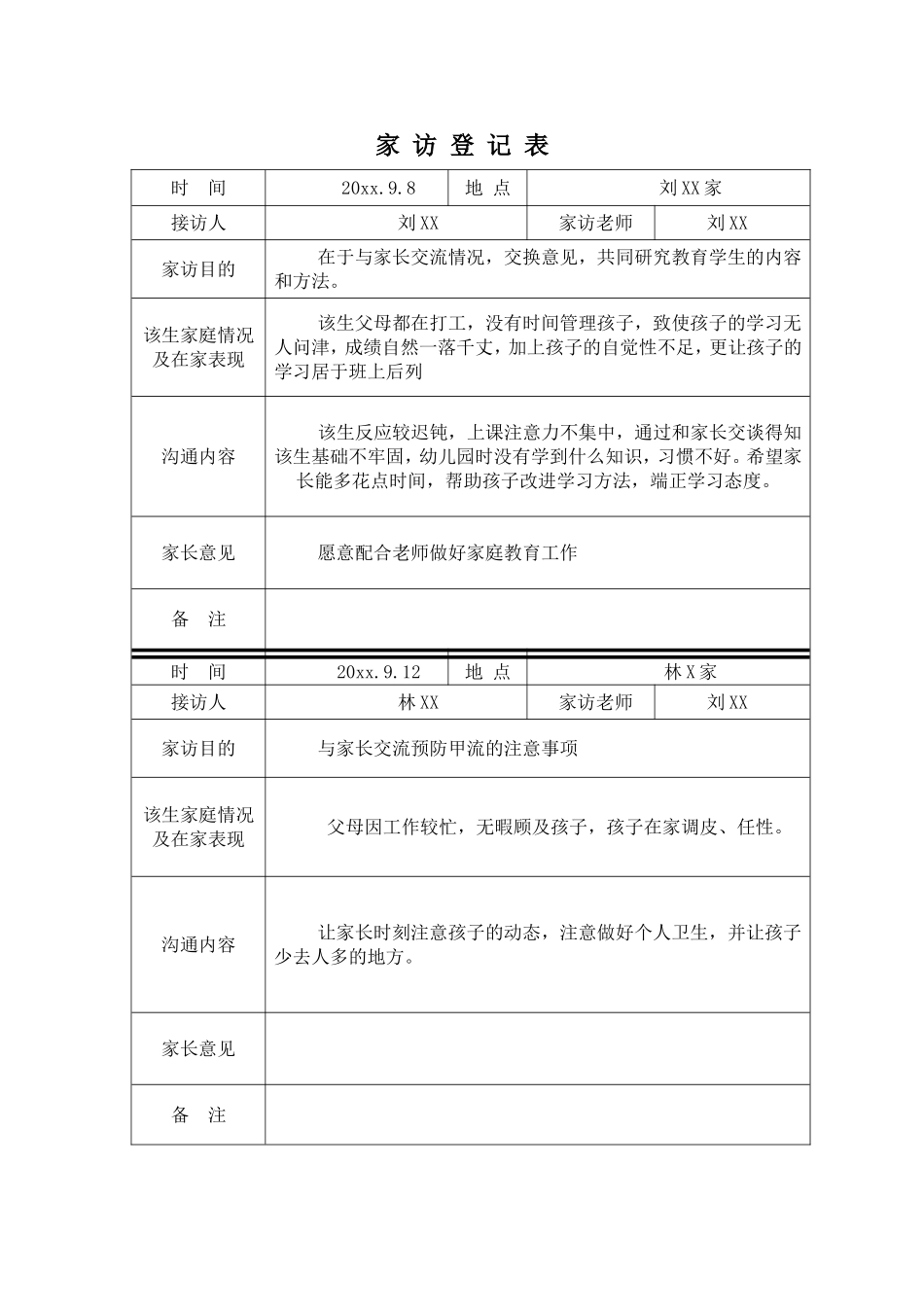 班主任工作手册：家访登记表.doc_第2页