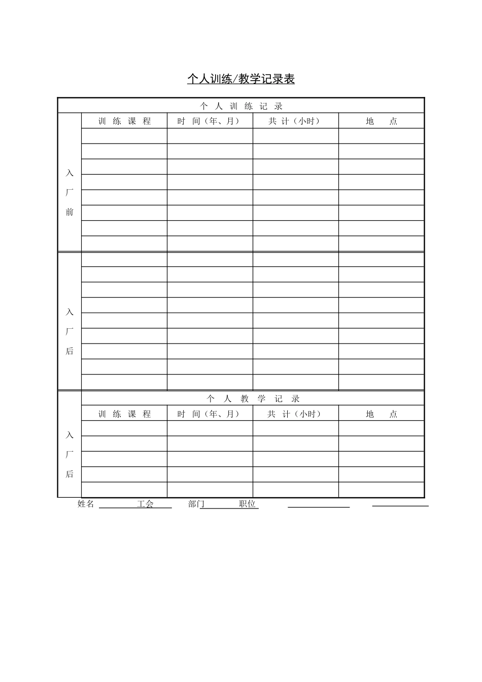 个人训练教学记录表.doc_第1页