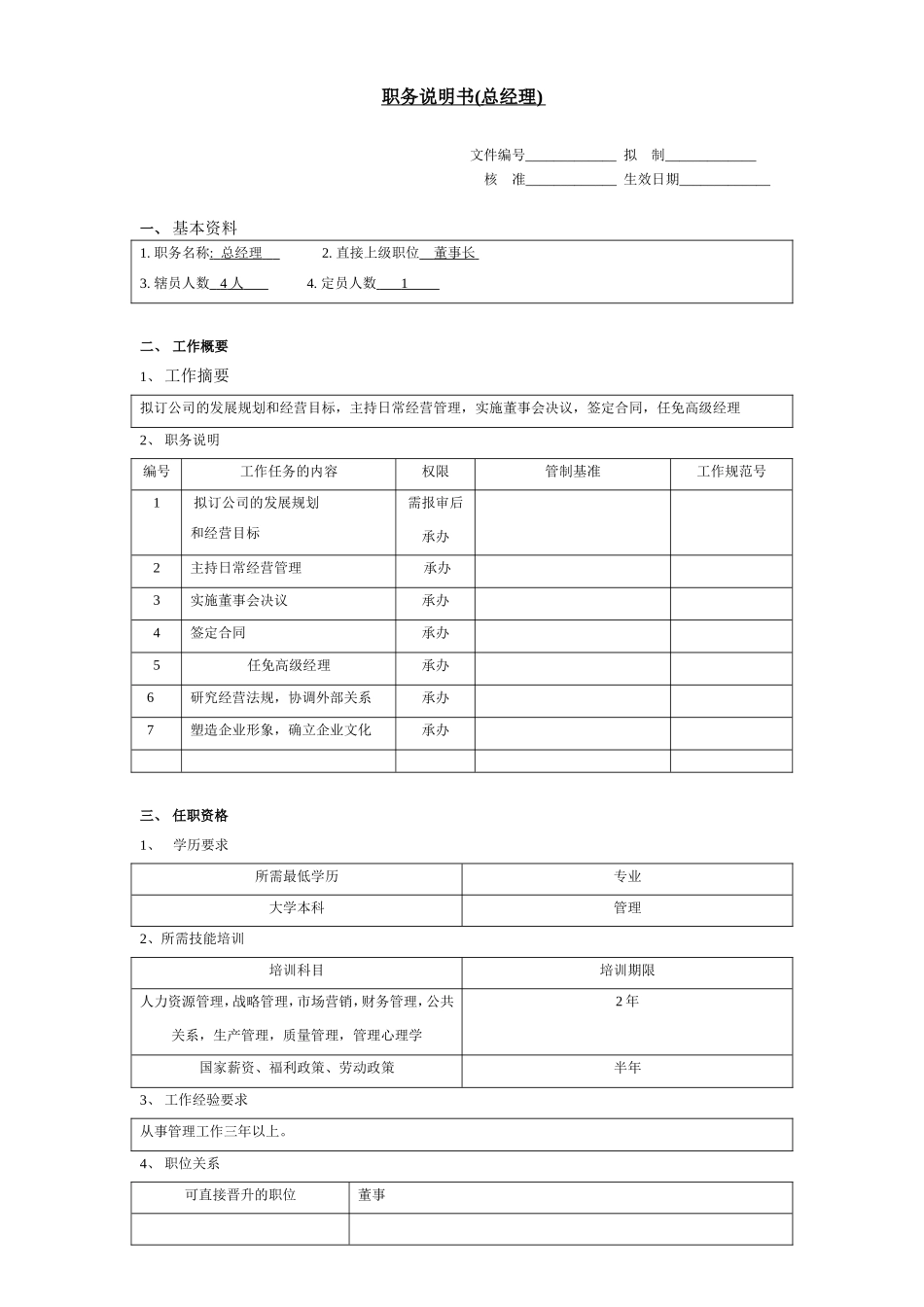 职务说明书（总经理）.doc_第1页