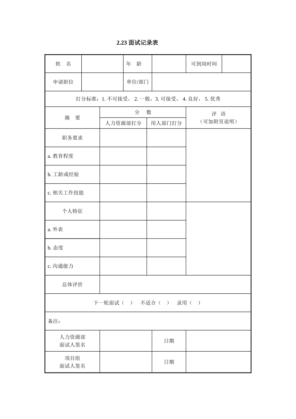 2.23 面试记录表.doc_第1页