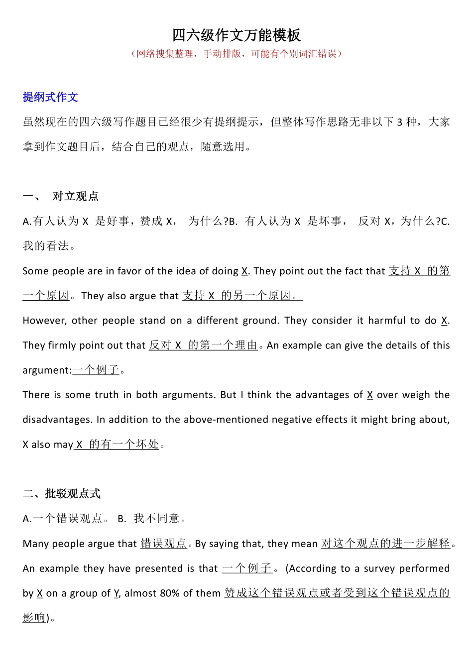 【星星·独家资料包】作文-四六级作文万能模板.pdf_第1页