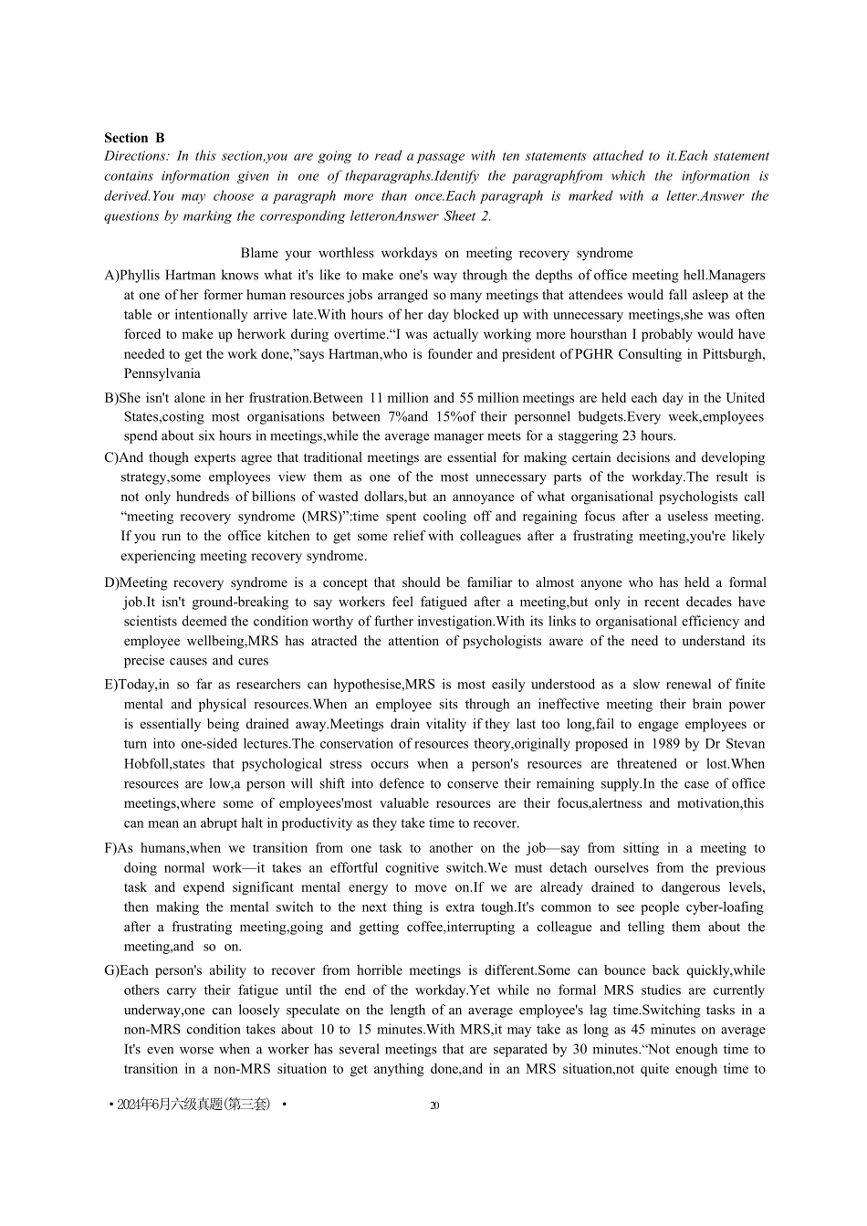 2024年6月第3套英语六级真题【可复制可搜索,打印首选】.pdf_第2页