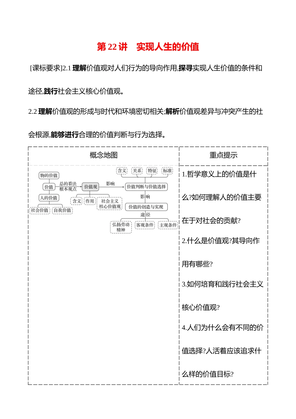 必修4第二单元第22讲实现人生的价值.docx_第1页