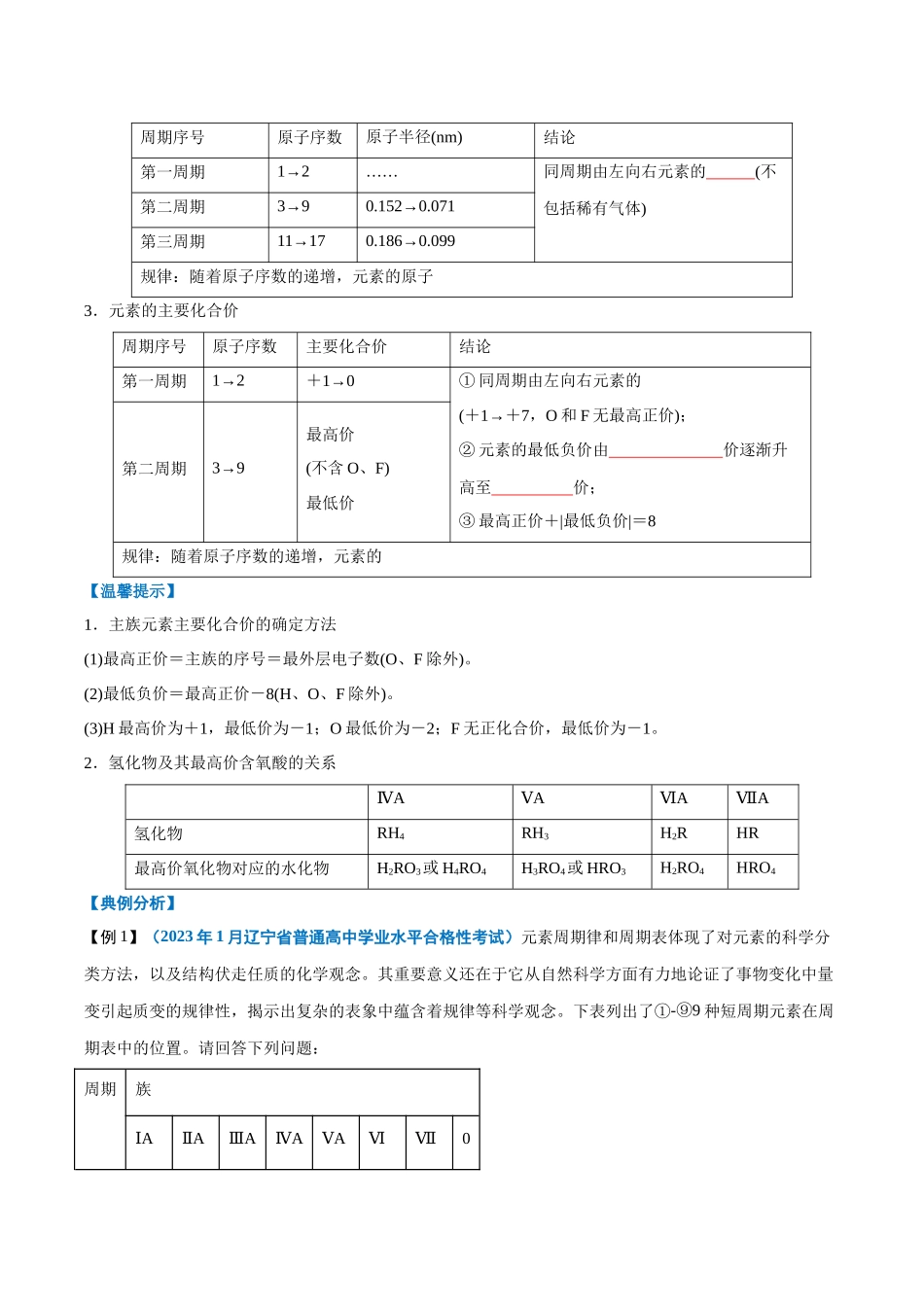 第0讲元素周期律-【学考复习】2024年高中化学学业水平考试必备考点归纳与测试（新教材专用）（原卷版）.docx_第2页