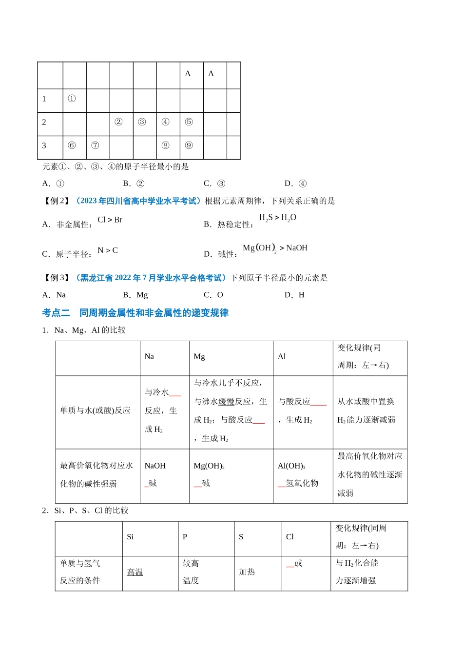 第0讲元素周期律-【学考复习】2024年高中化学学业水平考试必备考点归纳与测试（新教材专用）（原卷版）.docx_第3页
