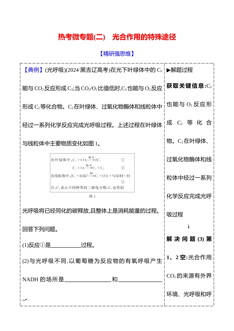 第二单元热考微专题(二)光合作用的特殊途径.docx_第1页