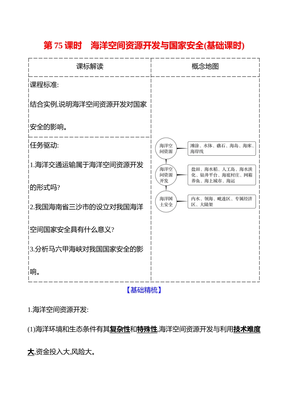 第十六章第75课时海洋空间资源开发与国家安全(基础课时).docx_第1页