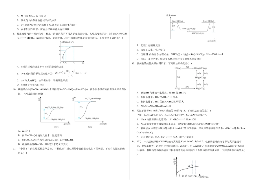 高二年级化学期中模拟卷【测试范围：第-3章】（人教版209）（考试版A3）.docx_第2页