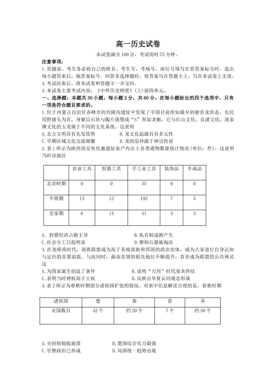 高一历史试卷.docx_第1页
