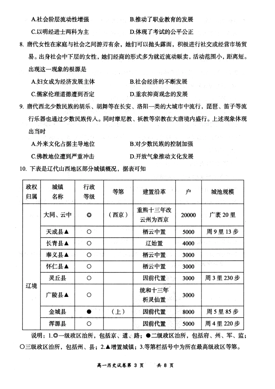 山西省大同市2024-2025学年度第一学期期中高一年级教学质量检测历史试题.docx_第3页
