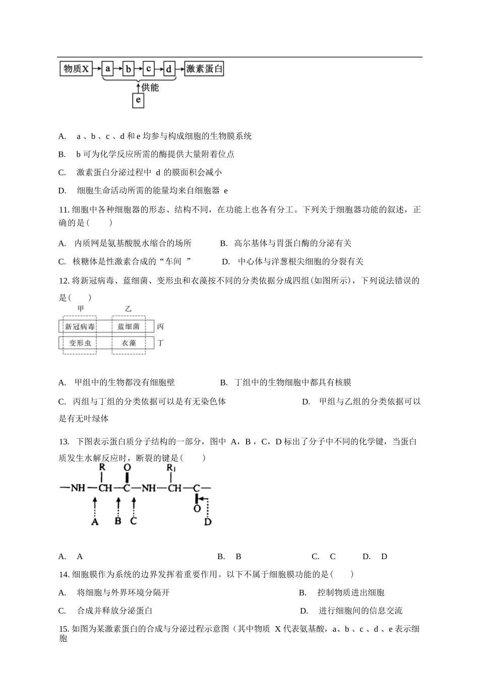 生物试卷【黑吉辽蒙卷】【高一】吉林省白城市实验高级中学2025-2026学年高一上学期第一次(0月)月考(0.0左右).docx_第3页