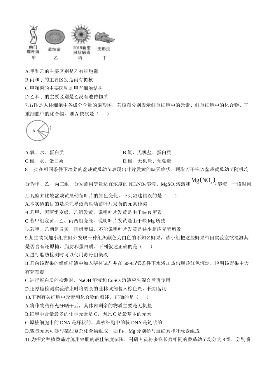 四川省成都市第七中学2024-2025学年高一上学期月期中考试生物含解析.docx_第2页
