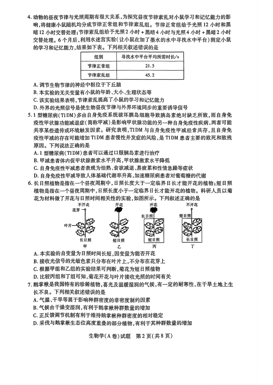 天一大联考2025届高中毕业班阶段性测试(四)-生物试卷.pdf_第2页