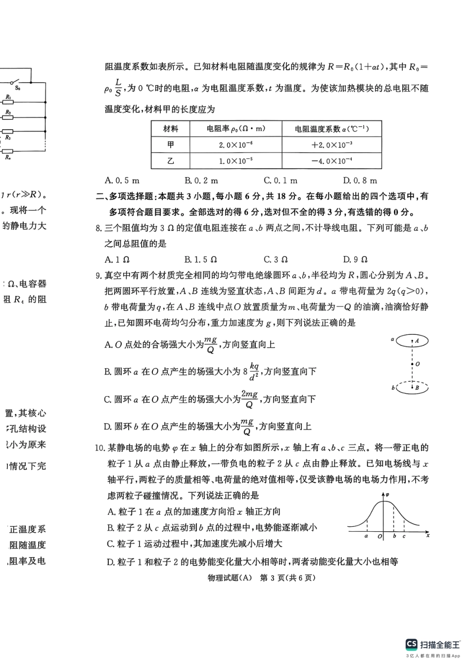 物理试卷(A)【高二】河南省2027届高等学校招生全国统一考试暨青桐鸣大联考2025年10月高二大联考(10.23-10.24).pdf_第3页