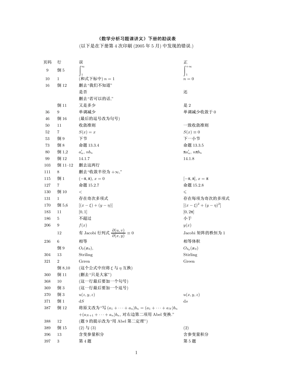 谢惠民 - 数学分析习题课讲义 下册 (2004) 勘误表.pdf_第1页