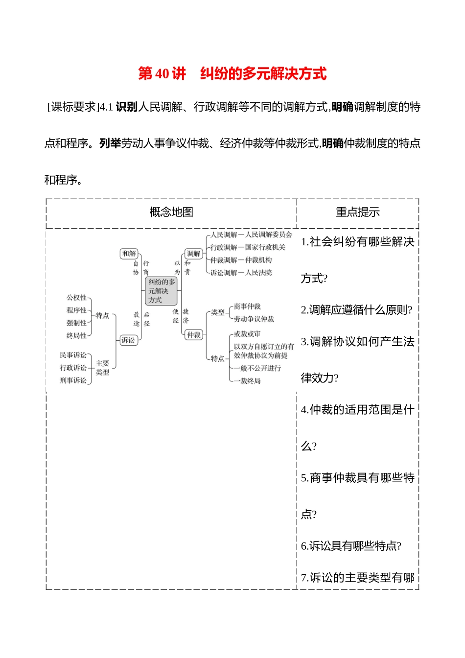 选择性必修2第四单元第40讲纠纷的多元解决方式.docx_第1页