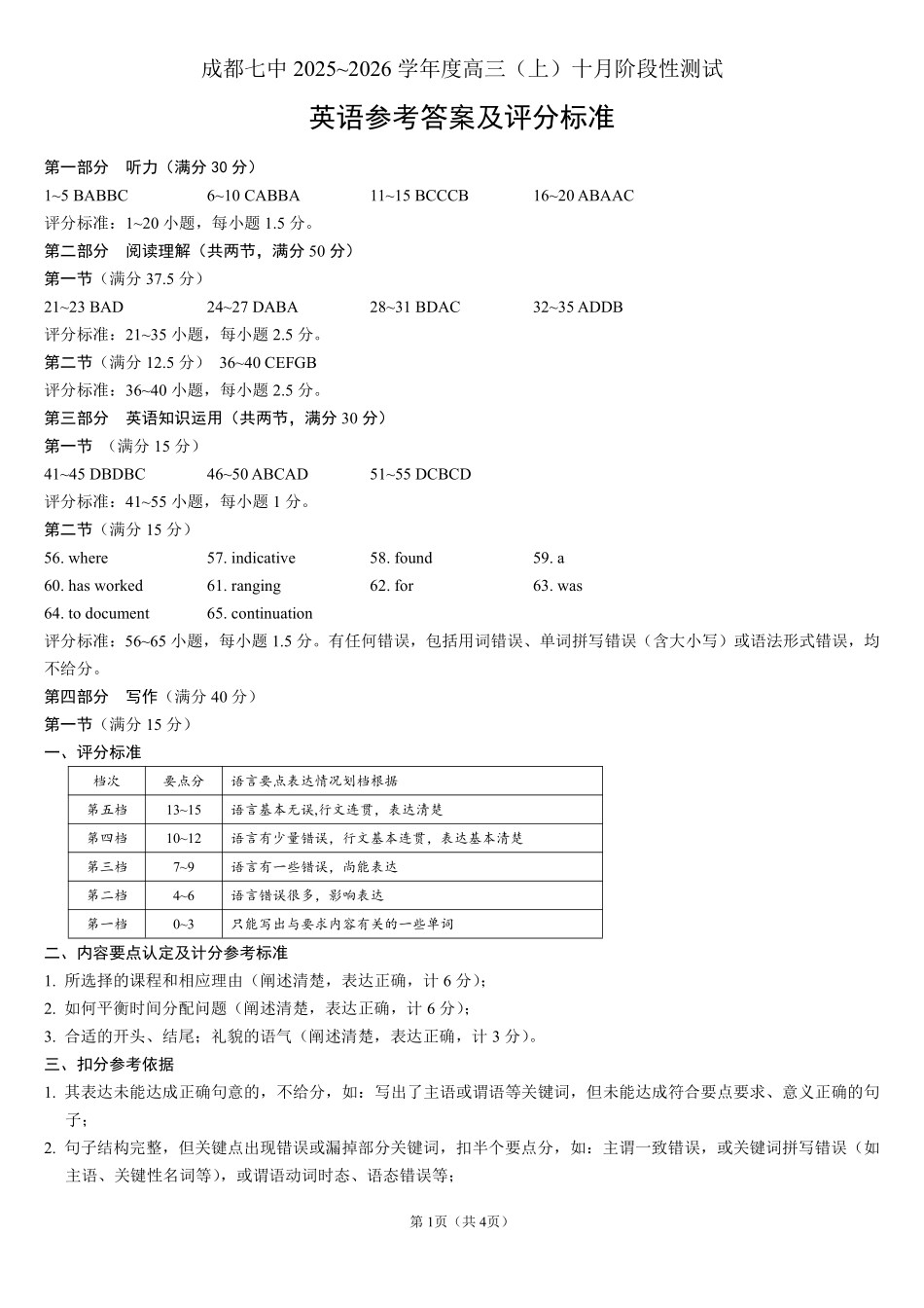 英语试卷答案【全国第七高中】【成都卷】四川省成都市第七中学2025-2026学年高三上学期10月月考(10.10-10.11).pdf_第1页