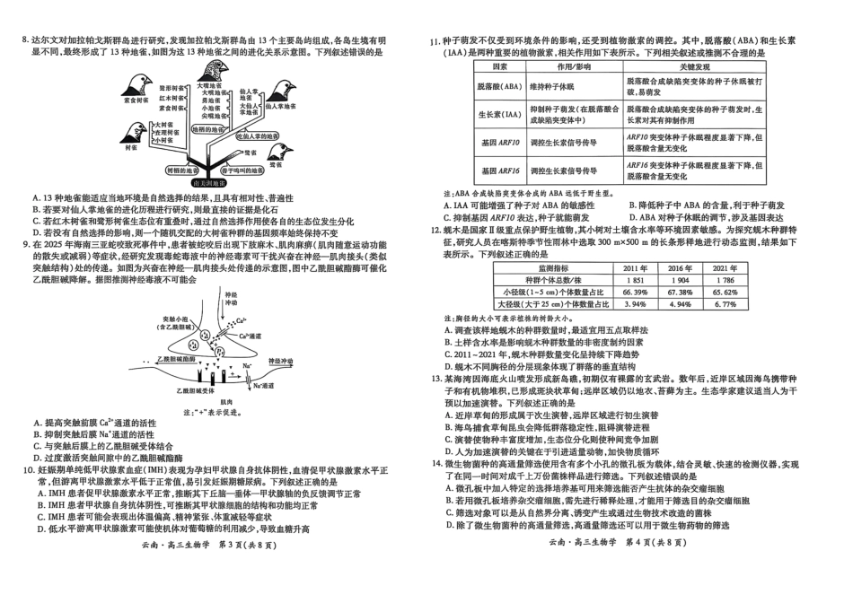 云南民族大学附属高级中学2026届高三联考卷(二)生物.pdf_第2页