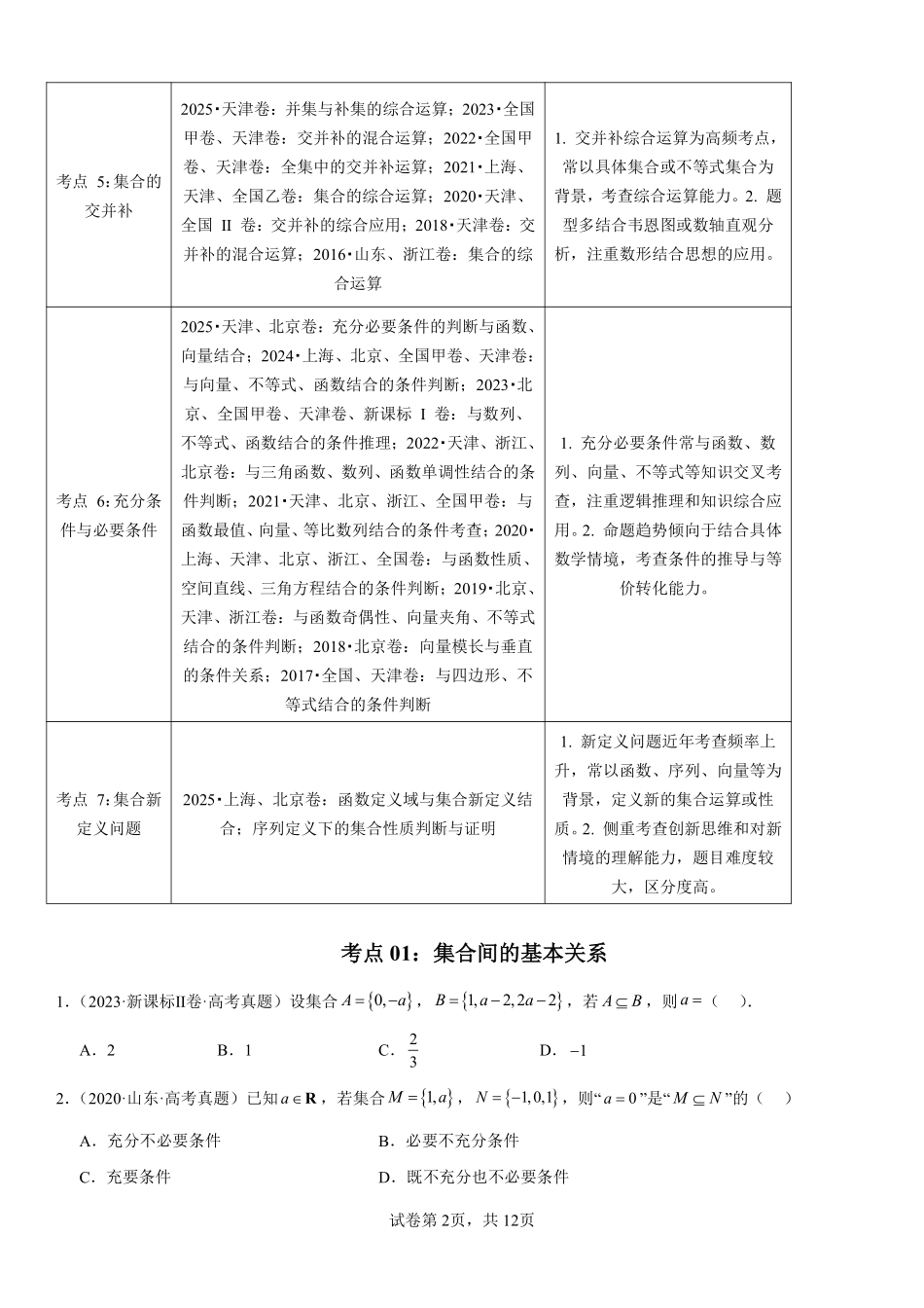 专题01集合与常用逻辑用语（原卷版）.pdf_第2页