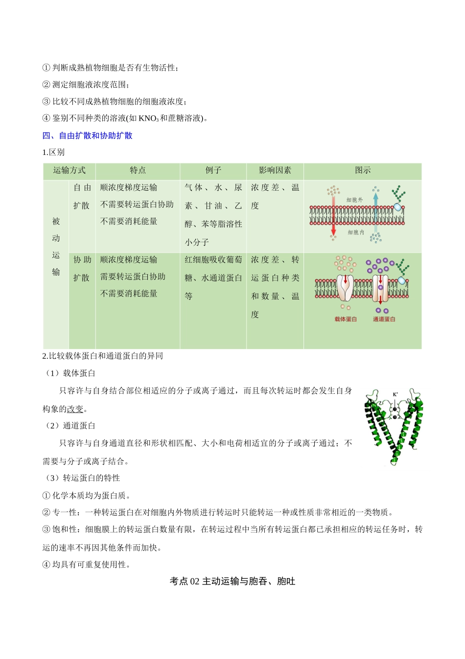 专题04细胞的物质输入和输出（知识梳理）-【学考复习】2024年高中生物学业水平考试必备考点归纳与测试.docx_第3页