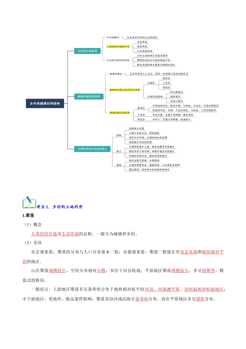 专题08乡村和城镇（知识梳理）-【学考复习】2024年高中地理学业水平考试必备考点归纳与测试（新教材专用）.docx_第3页