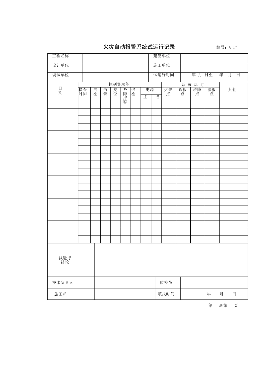 (编号;A-17)火灾自动报警系统试运行记录.doc_第1页