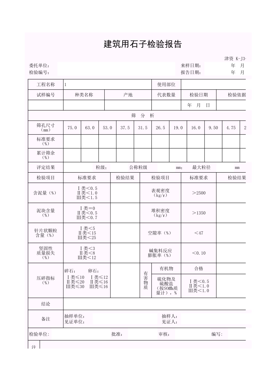 001-K-J3-12-1 建筑用石子检验报告.xls_第1页
