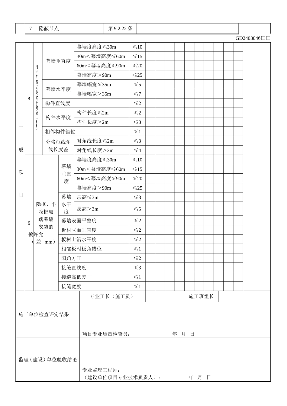 1、玻璃幕墙工程检验批质量验收记录表（GD2403046）.doc_第2页