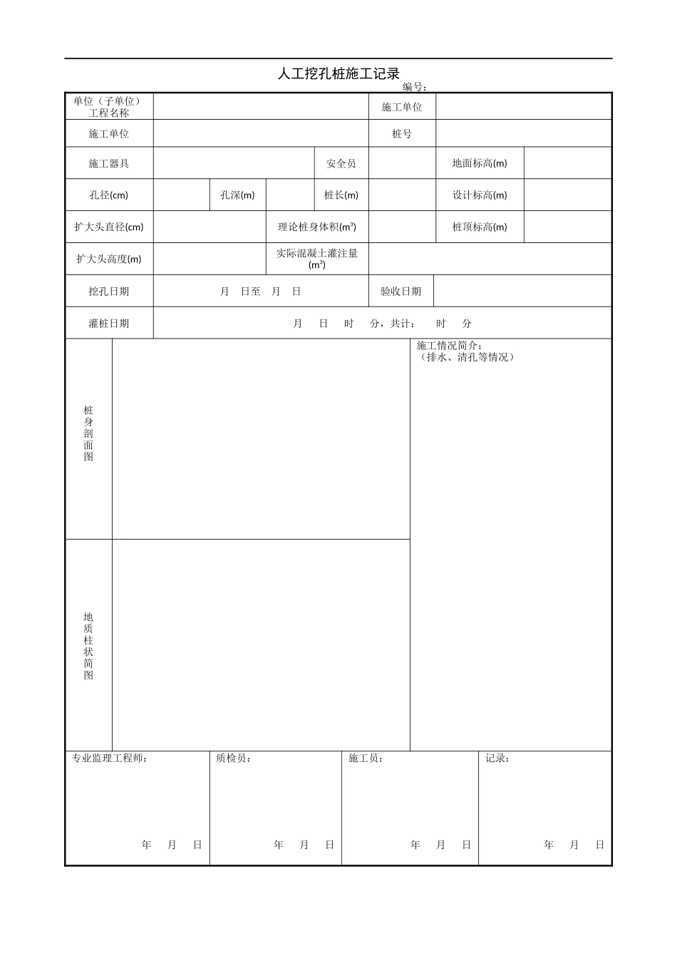 1.3.25人工挖孔桩施工记录.doc_第1页