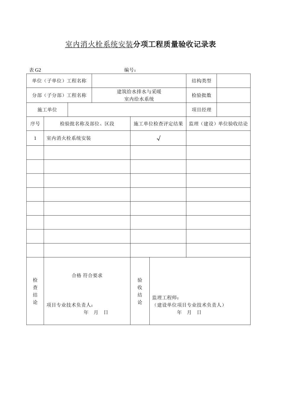 3、室内消火栓系统安装（分项）工程质量验收记录表.doc_第1页