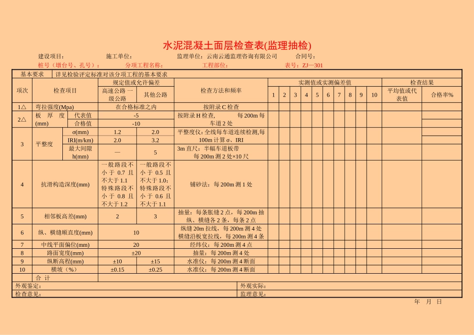 5.4路面工程检查表(ZJ301~318).doc_第1页