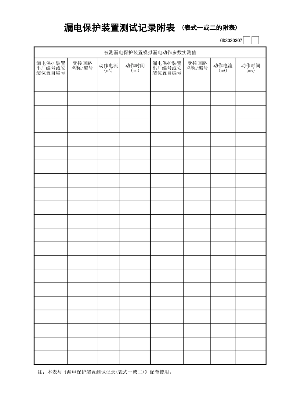 07漏电保护装置测试记录附表(表式一或二的附表)GD3030307.xls_第1页