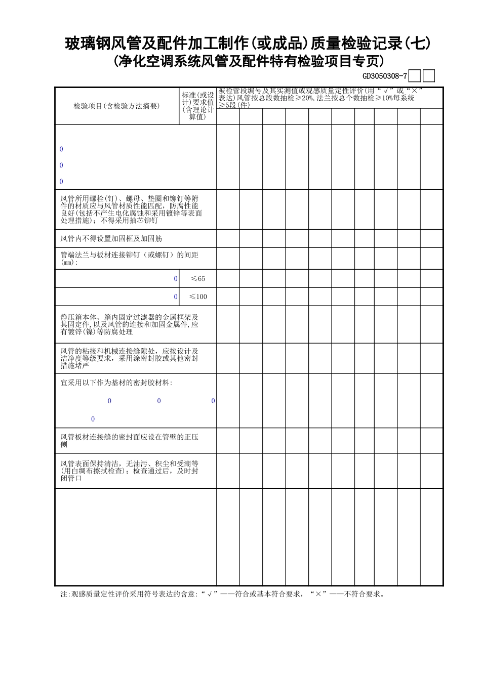 08玻璃钢风管及配件加工制作(或成品)质量检验记录(7)GD3050308.xls_第1页