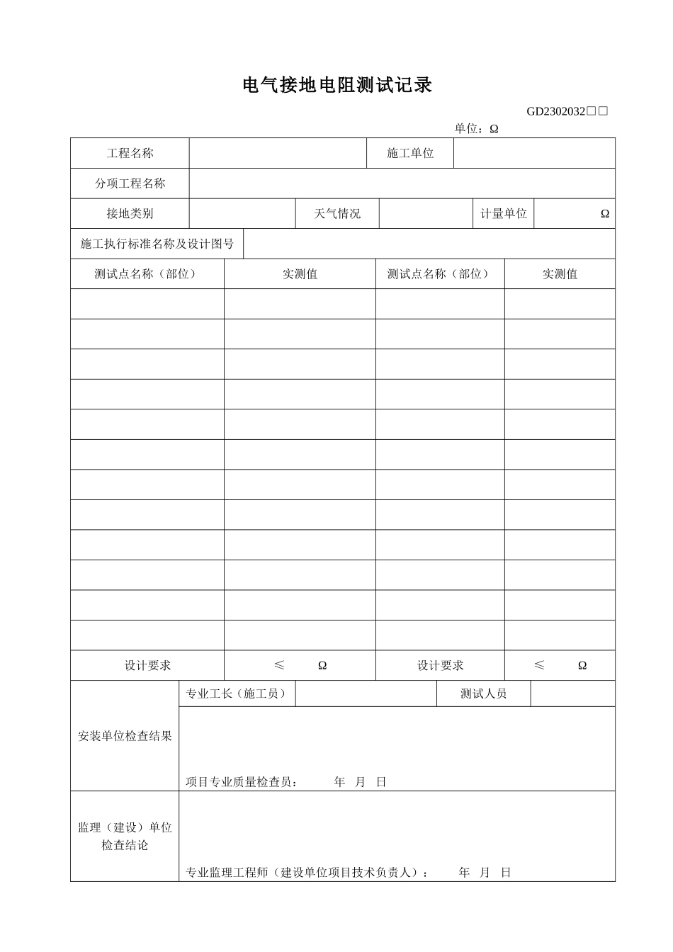 8、电气接地电阻测试记录(GD230232).doc_第1页