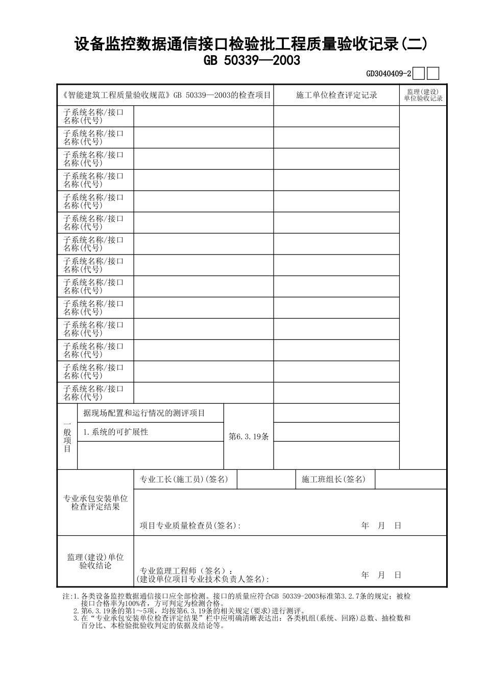 09设备监控数据通信接口检验批工程质量验收记录(2)GD3040409.xls_第1页
