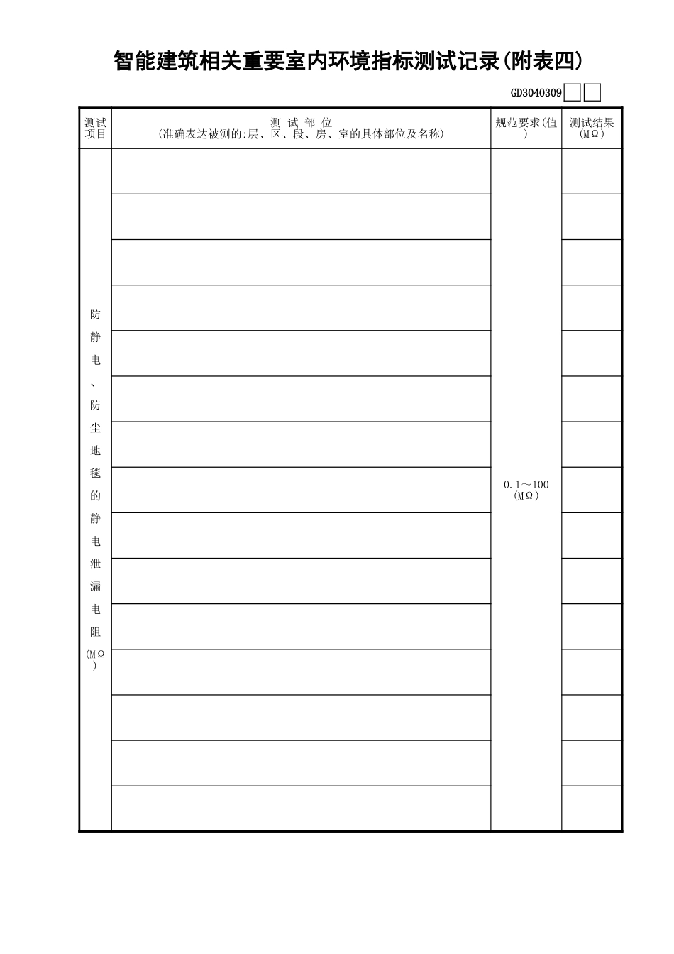 09智能建筑相关重要室内环境指标测试记录(附表四)GD3040309.xls_第1页
