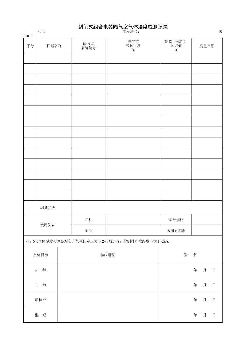 9.6.4封闭式组合电器隔气室气体湿度检测记录.doc_第1页