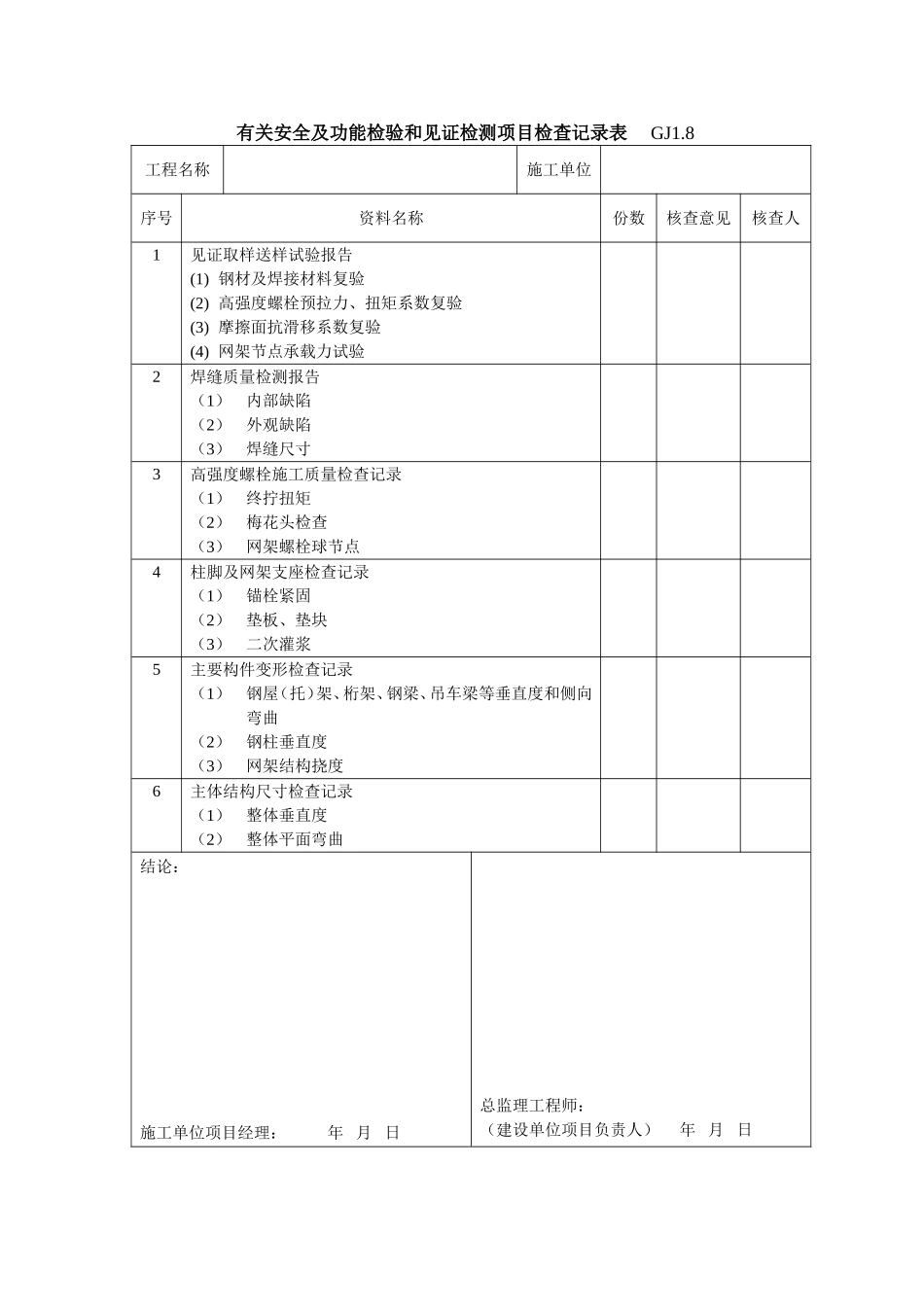 11有关安全及功能检验和见证检测项目检查记录GJ1.8.doc_第1页