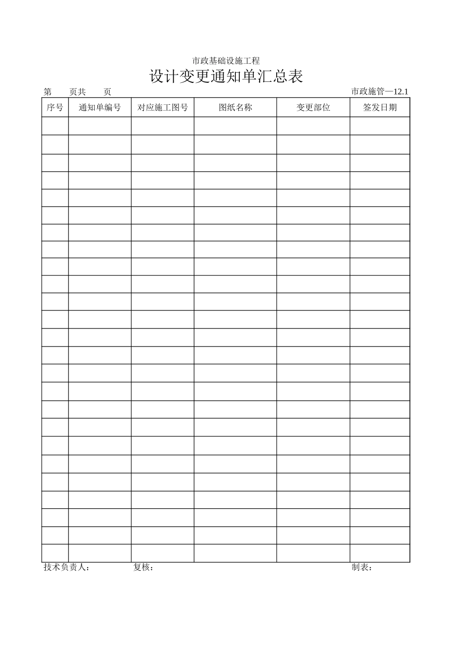 013设计变更通知单汇总表.xls_第1页